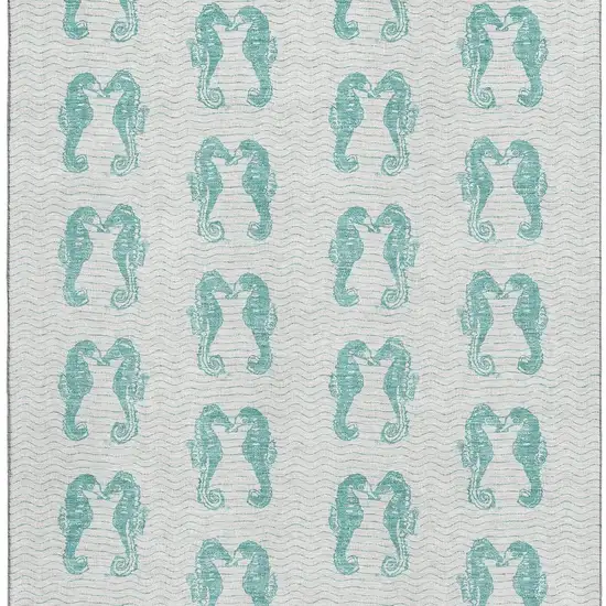 Aqua And Ivory Geometric Washable Area Rug With UV Protection Photo 3