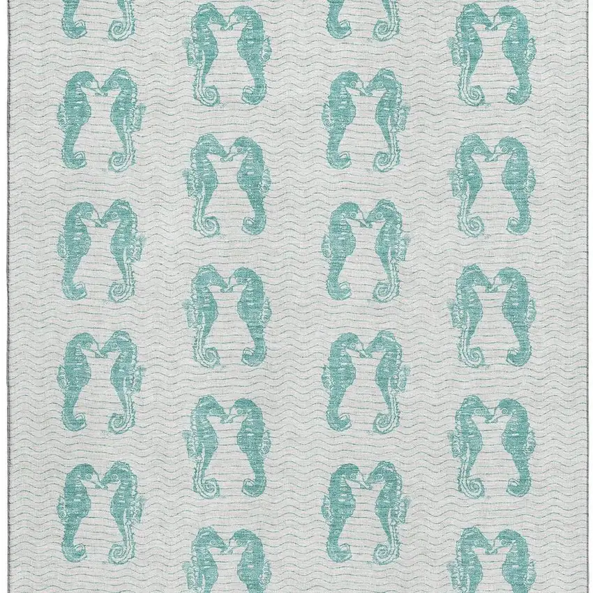 Aqua And Ivory Geometric Washable Area Rug With UV Protection Photo 3