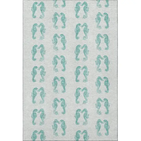 Aqua And Ivory Geometric Washable Area Rug With UV Protection Photo 4