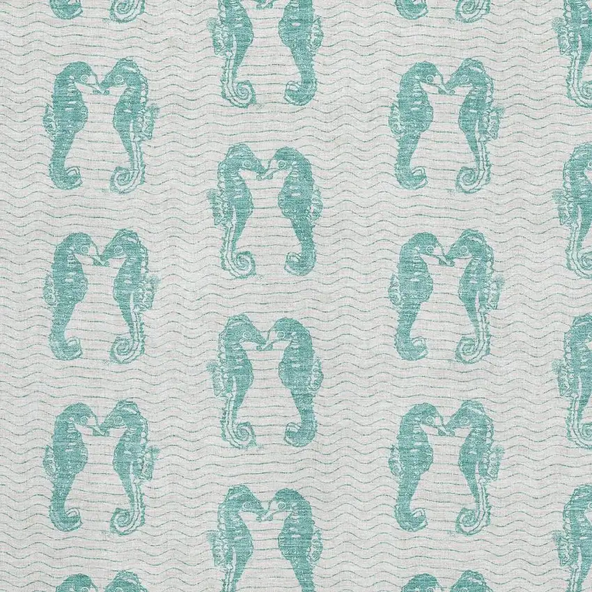 Aqua And Ivory Geometric Washable Area Rug With UV Protection Photo 3