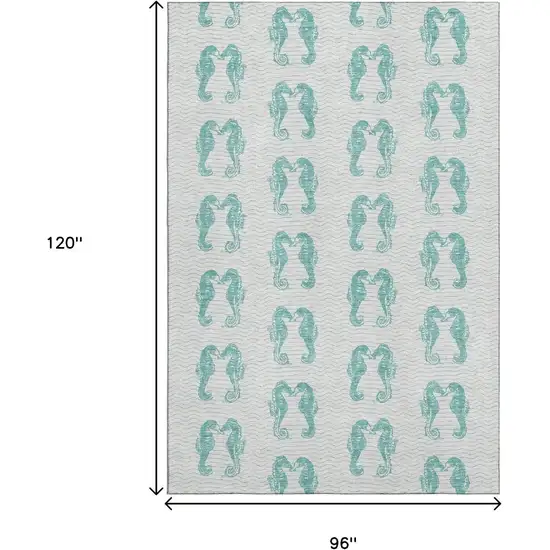 Aqua And Ivory Geometric Washable Area Rug With UV Protection Photo 3
