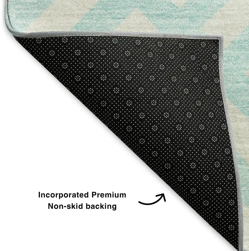 Aqua And Ivory Geometric Washable Area Rug With UV Protection Photo 7