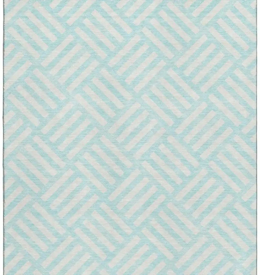 Aqua And Ivory Geometric Washable Area Rug With UV Protection Photo 4