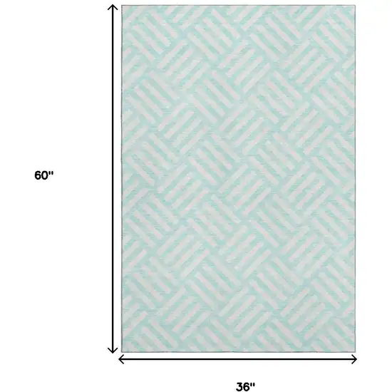 Aqua And Ivory Geometric Washable Area Rug With UV Protection Photo 3