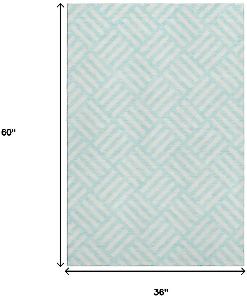 Aqua And Ivory Geometric Washable Area Rug With UV Protection Photo 3