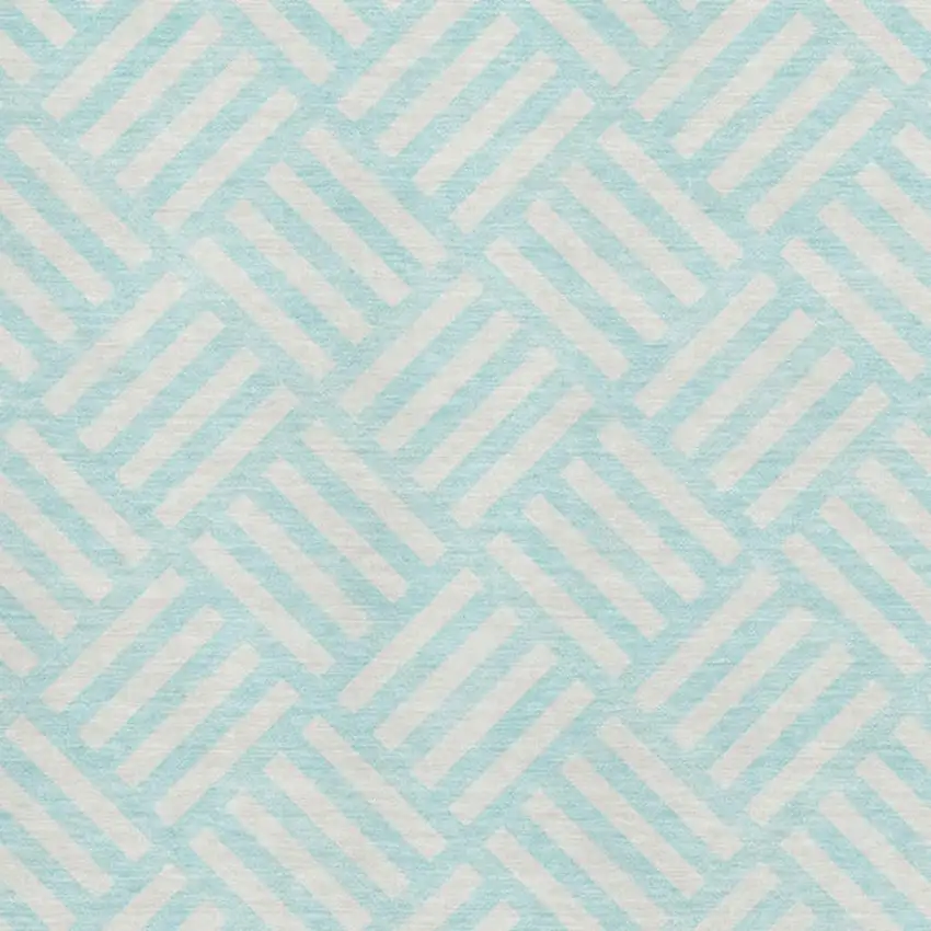 Aqua And Ivory Geometric Washable Area Rug With UV Protection Photo 3