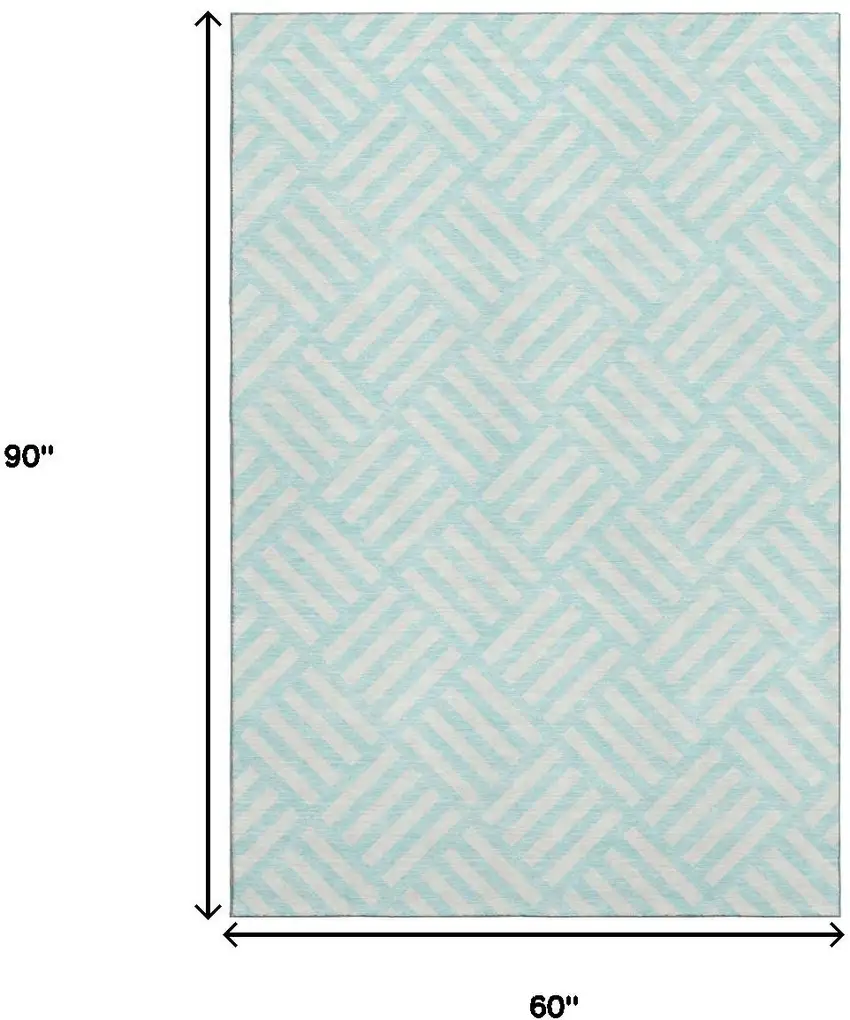 Aqua And Ivory Geometric Washable Area Rug With UV Protection Photo 3
