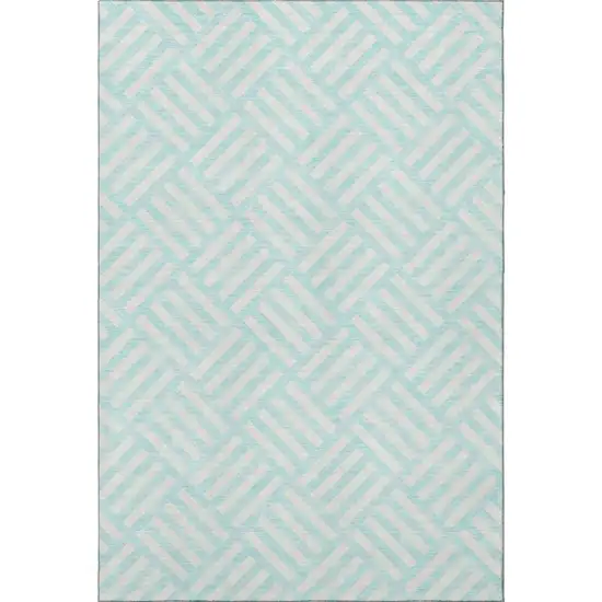 Aqua And Ivory Geometric Washable Area Rug With UV Protection Photo 4
