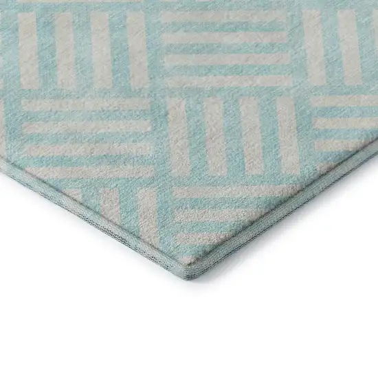Aqua And Ivory Geometric Washable Area Rug With UV Protection Photo 8
