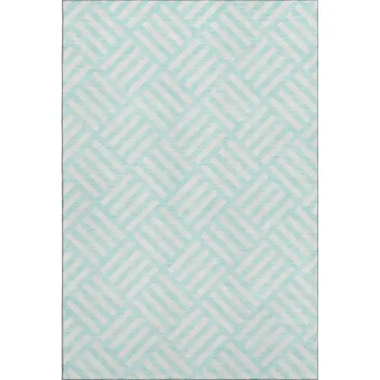 Aqua And Ivory Geometric Washable Area Rug With UV Protection Photo 1