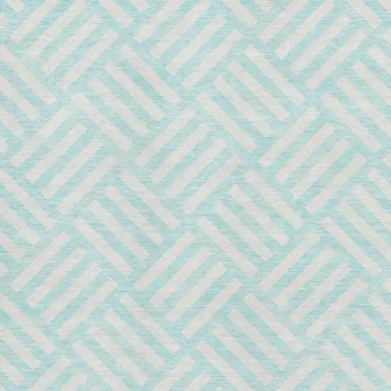 Aqua And Ivory Geometric Washable Area Rug With UV Protection Photo 3