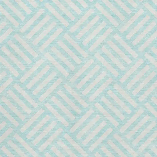 Aqua And Ivory Geometric Washable Area Rug With UV Protection Photo 3