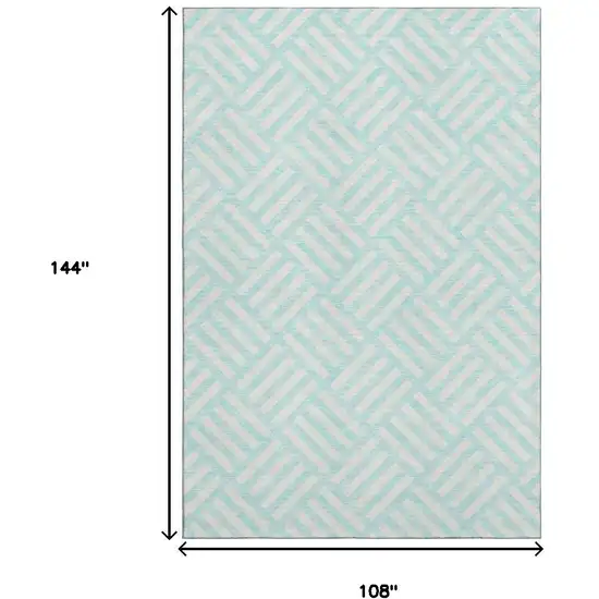 Aqua And Ivory Geometric Washable Area Rug With UV Protection Photo 3