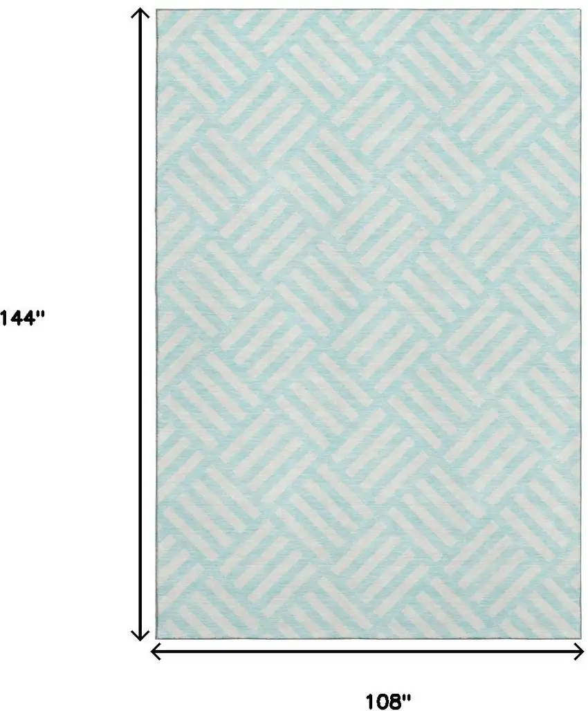 Aqua And Ivory Geometric Washable Area Rug With UV Protection Photo 3