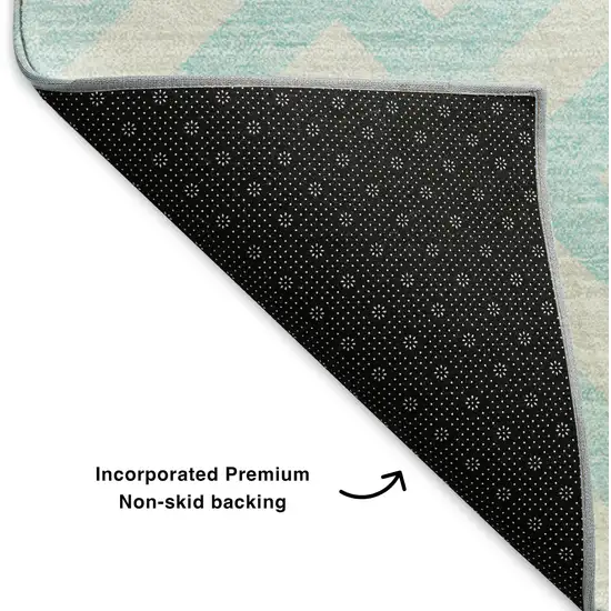 Aqua And Ivory Geometric Washable Area Rug With UV Protection Photo 7