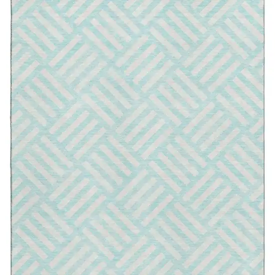 Aqua And Ivory Geometric Washable Area Rug With UV Protection Photo 4