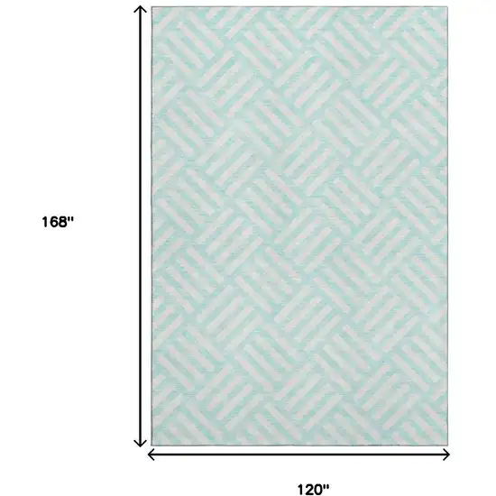 Aqua And Ivory Geometric Washable Area Rug With UV Protection Photo 3