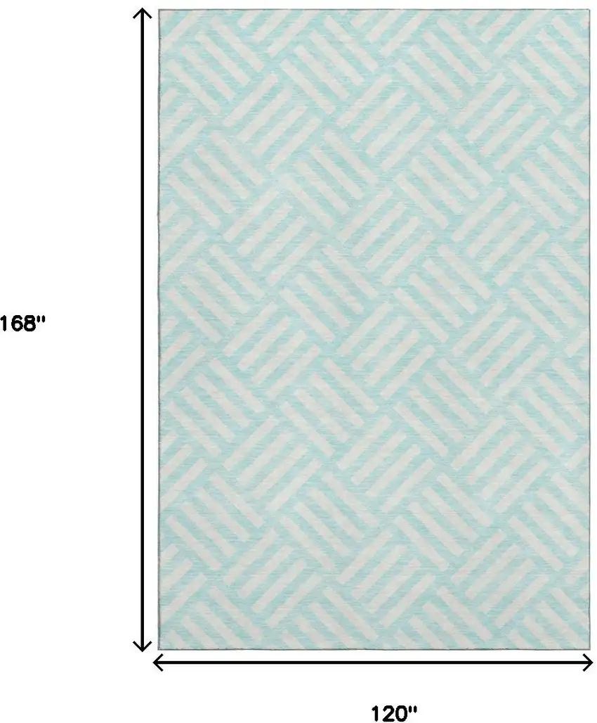 Aqua And Ivory Geometric Washable Area Rug With UV Protection Photo 3