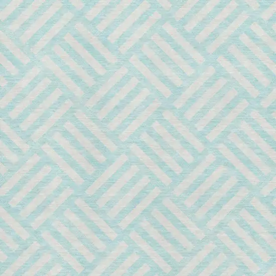 Aqua And Ivory Geometric Washable Area Rug With UV Protection Photo 3