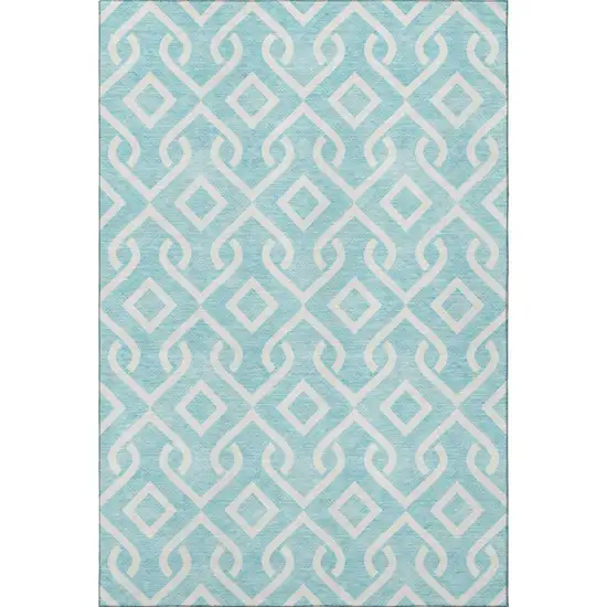 Aqua And Ivory Geometric Washable Area Rug With UV Protection Photo 4