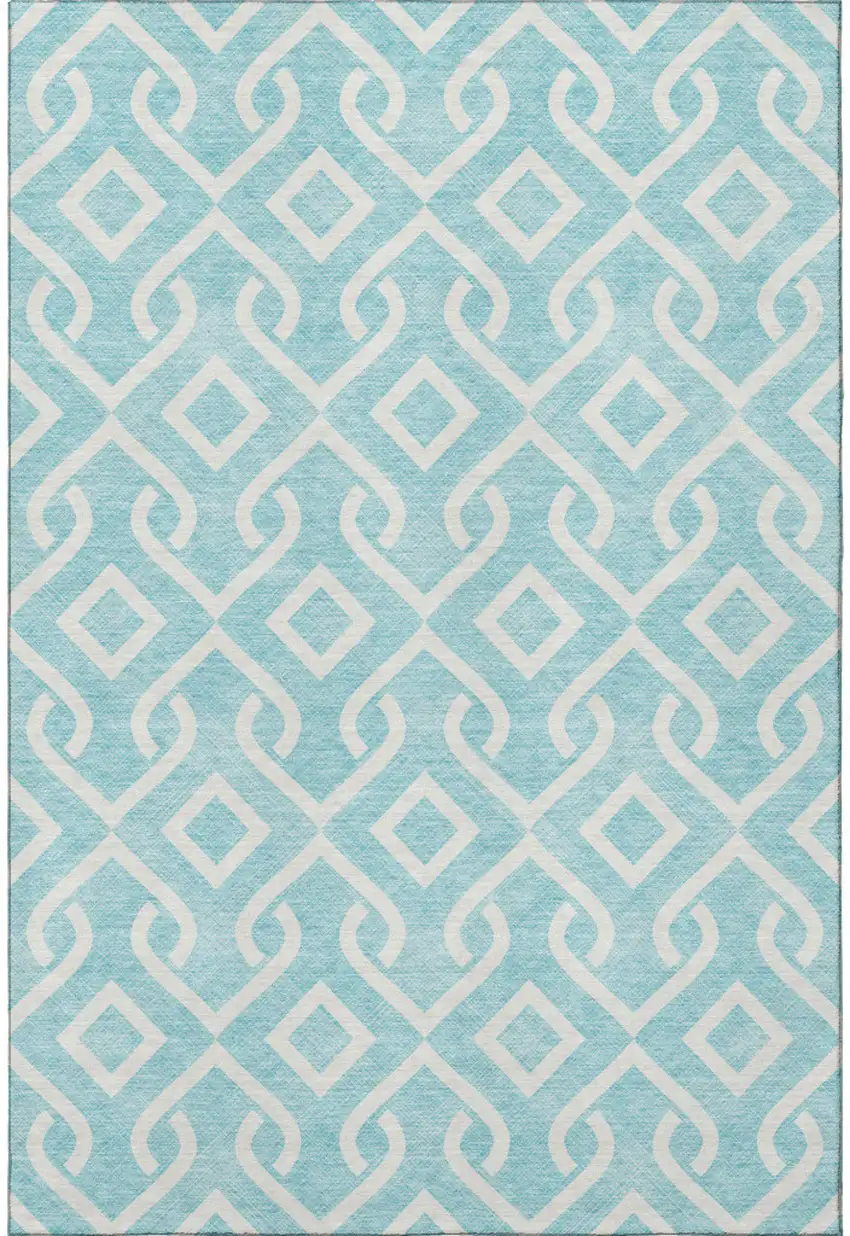 Aqua And Ivory Geometric Washable Area Rug With UV Protection Photo 4
