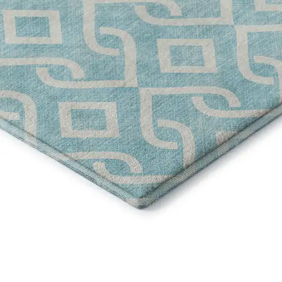 Aqua And Ivory Geometric Washable Area Rug With UV Protection Photo 8