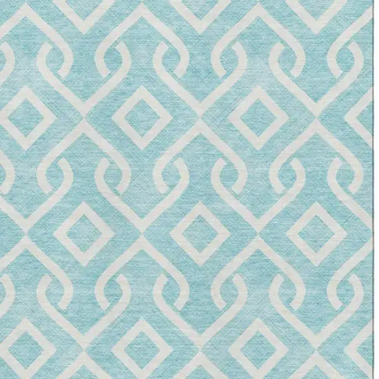 Aqua And Ivory Geometric Washable Area Rug With UV Protection Photo 3