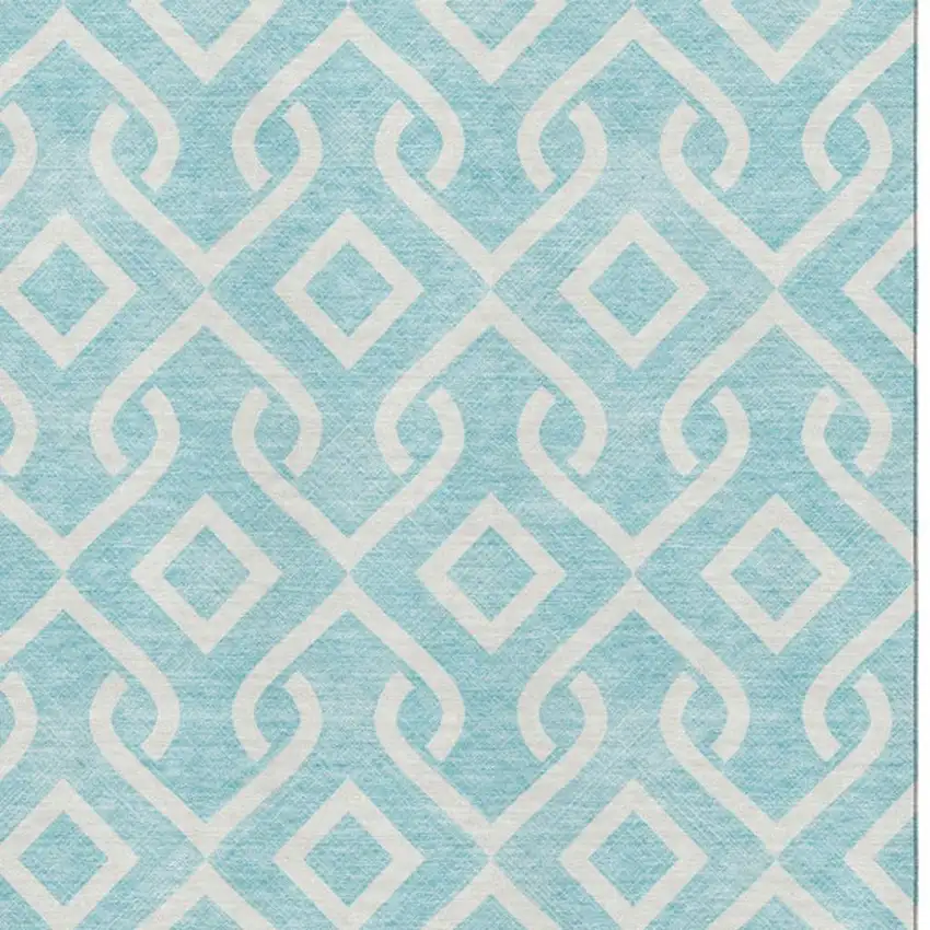 Aqua And Ivory Geometric Washable Area Rug With UV Protection Photo 3