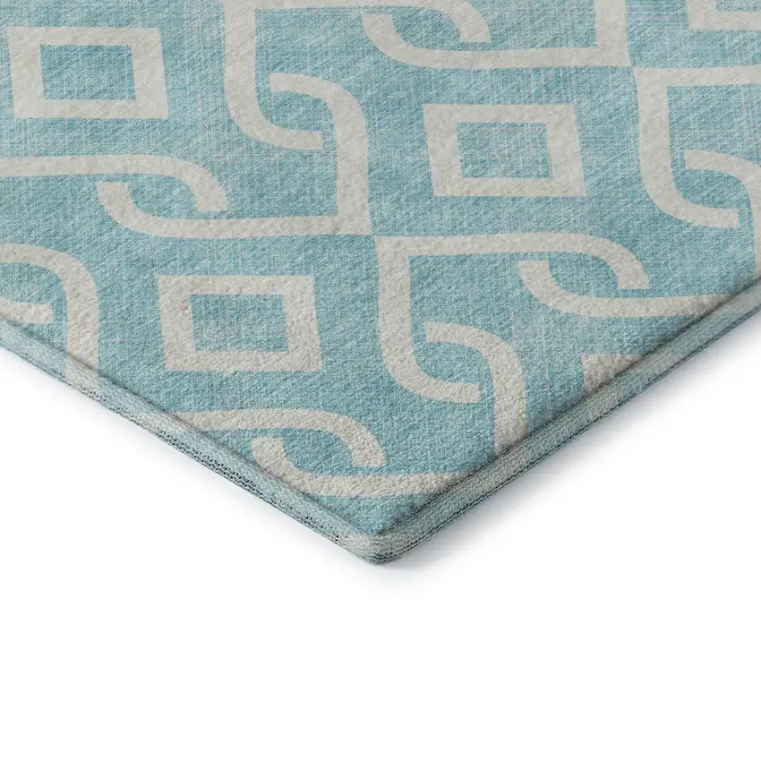 Aqua And Ivory Geometric Washable Area Rug With UV Protection Photo 8