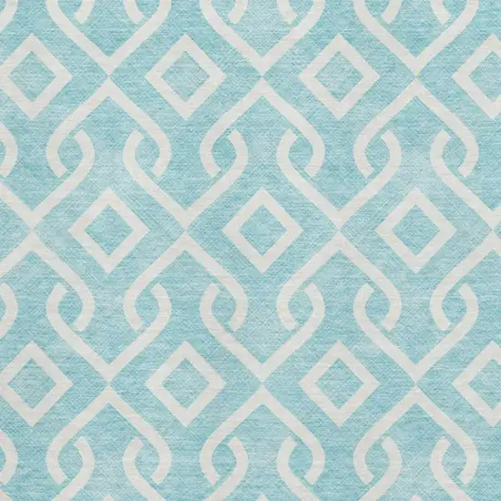 Aqua And Ivory Geometric Washable Area Rug With UV Protection Photo 3