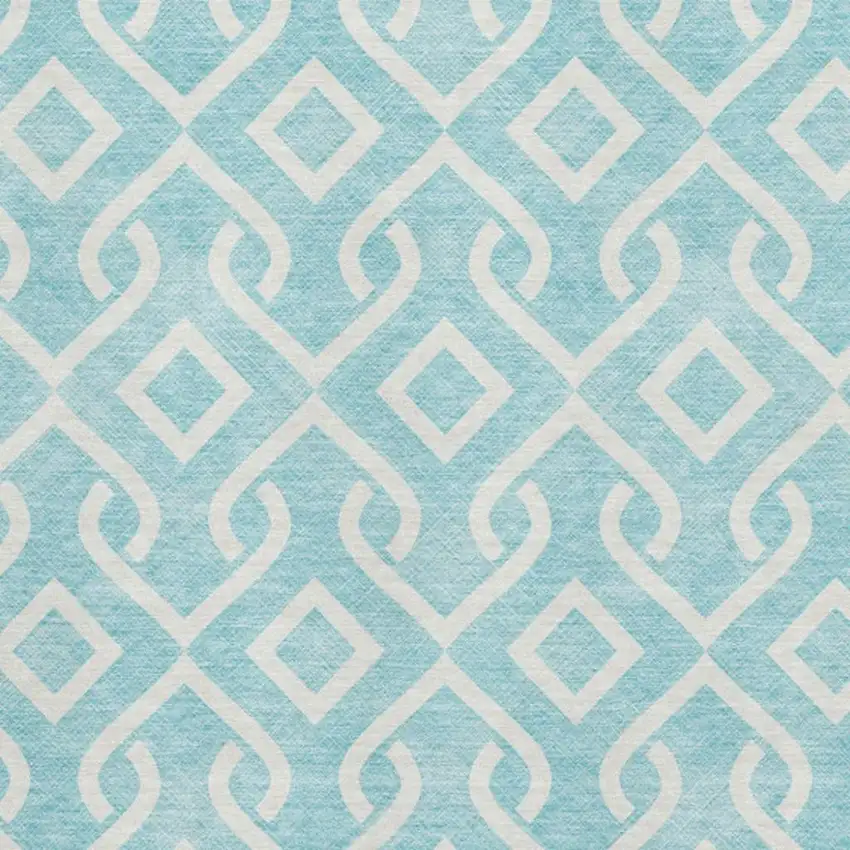 Aqua And Ivory Geometric Washable Area Rug With UV Protection Photo 3