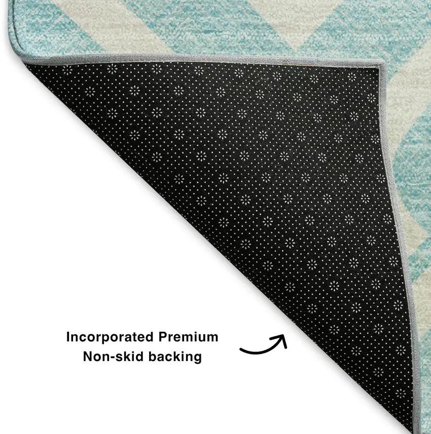 Aqua And Ivory Geometric Washable Area Rug With UV Protection Photo 7