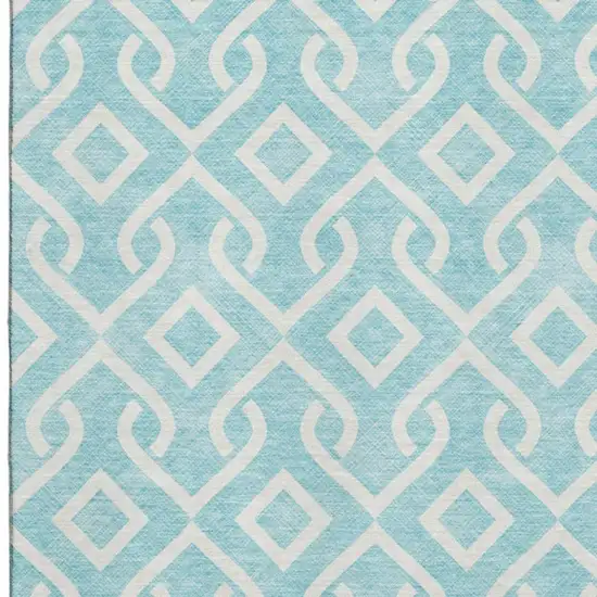 Aqua And Ivory Geometric Washable Area Rug With UV Protection Photo 3