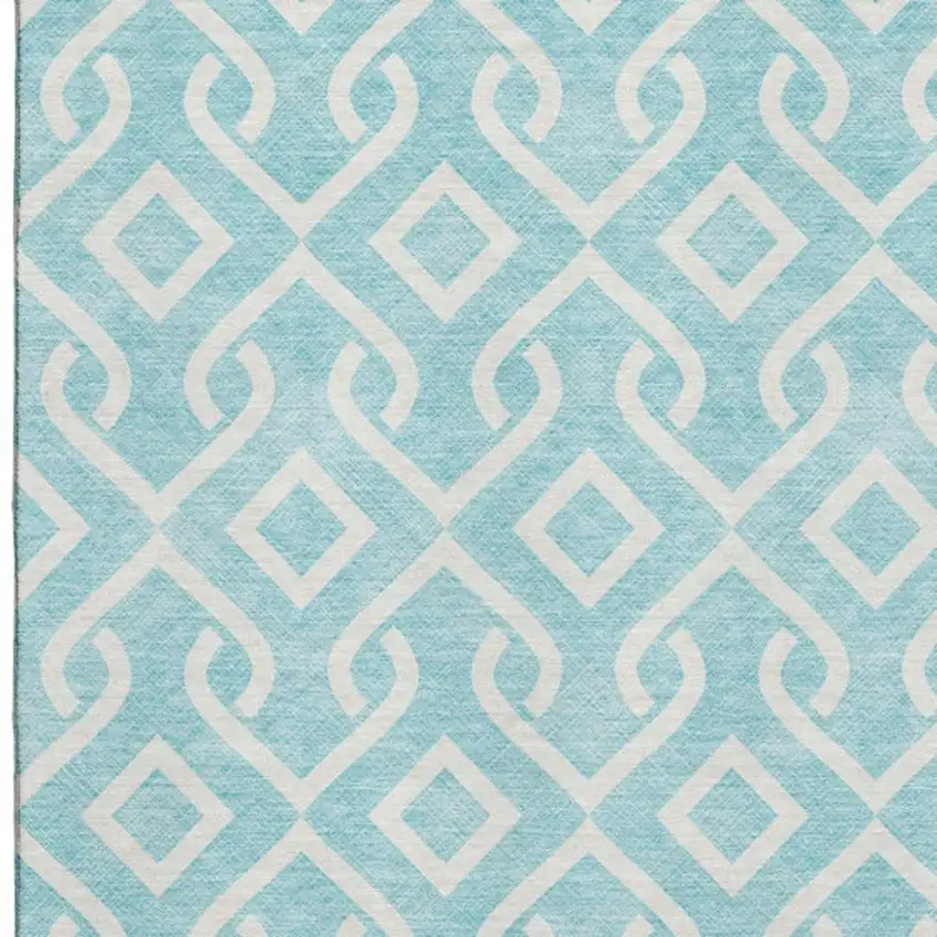Aqua And Ivory Geometric Washable Area Rug With UV Protection Photo 3