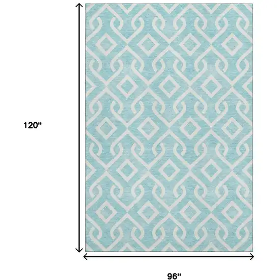 Aqua And Ivory Geometric Washable Area Rug With UV Protection Photo 3