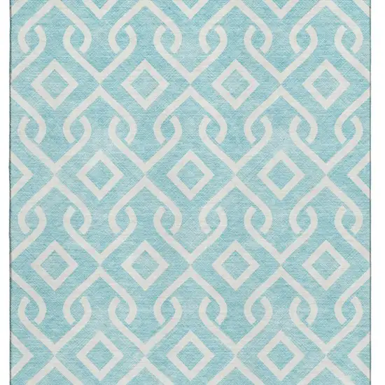 Aqua And Ivory Geometric Washable Area Rug With UV Protection Photo 4