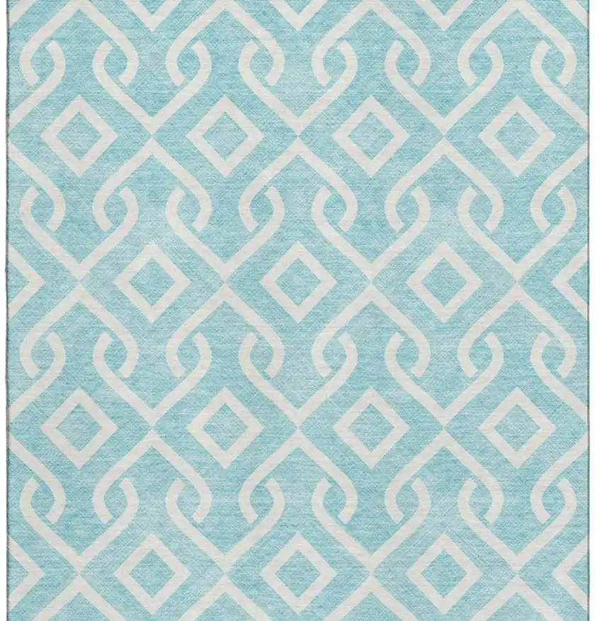 Aqua And Ivory Geometric Washable Area Rug With UV Protection Photo 4