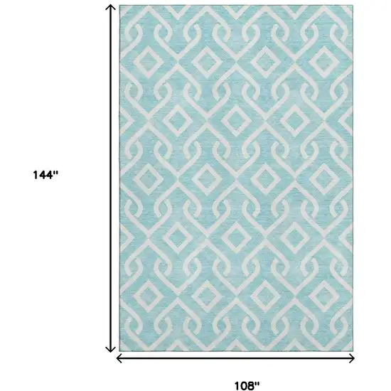 Aqua And Ivory Geometric Washable Area Rug With UV Protection Photo 3
