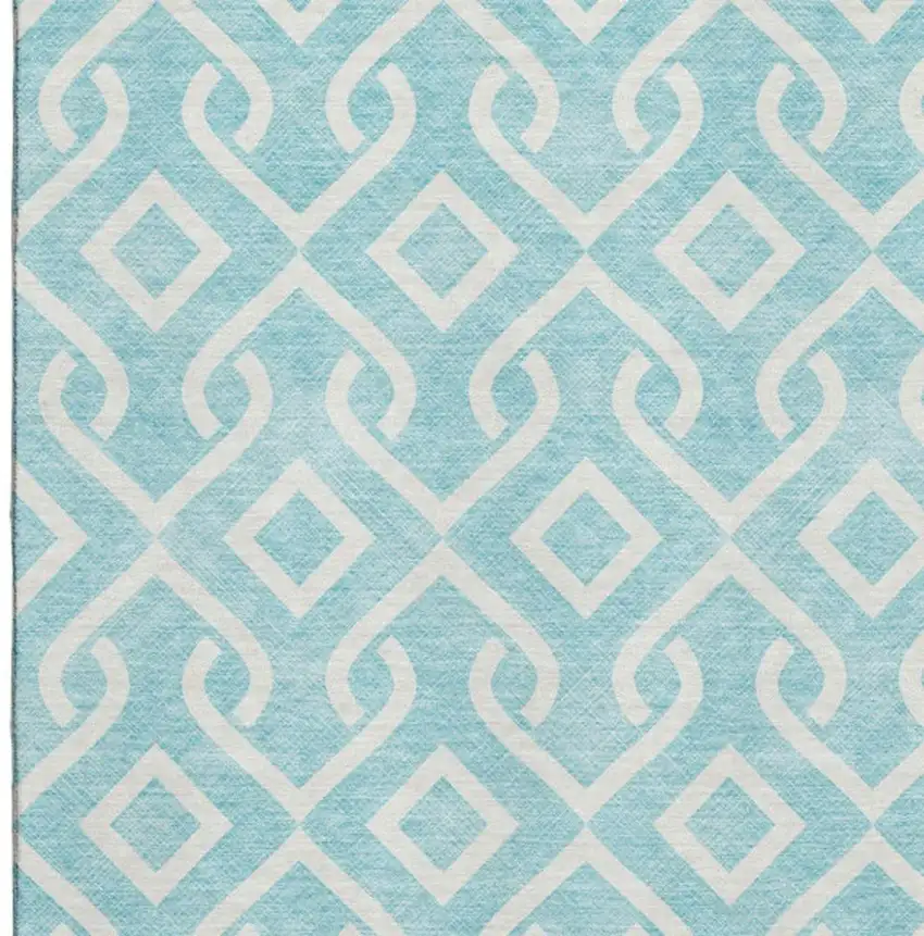 Aqua And Ivory Geometric Washable Area Rug With UV Protection Photo 3