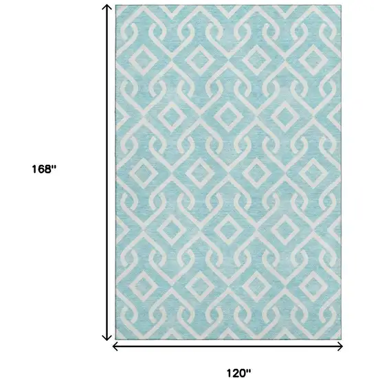 Aqua And Ivory Geometric Washable Area Rug With UV Protection Photo 3