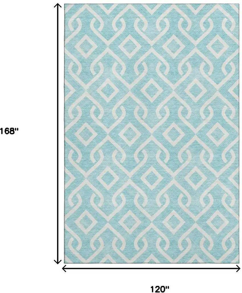 Aqua And Ivory Geometric Washable Area Rug With UV Protection Photo 3