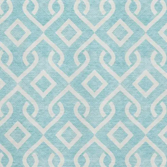Aqua And Ivory Geometric Washable Area Rug With UV Protection Photo 3
