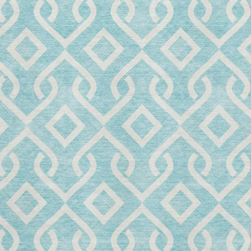 Aqua And Ivory Geometric Washable Area Rug With UV Protection Photo 3