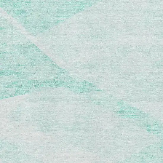 Aqua And Ivory Geometric Washable Area Rug With UV Protection Photo 3