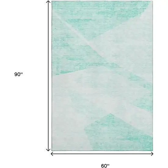 Aqua And Ivory Geometric Washable Area Rug With UV Protection Photo 3