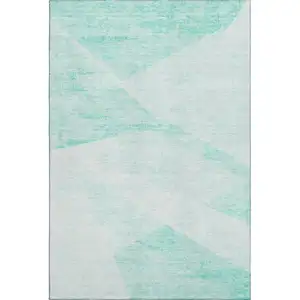 Photo of Aqua And Ivory Geometric Washable Area Rug With UV Protection