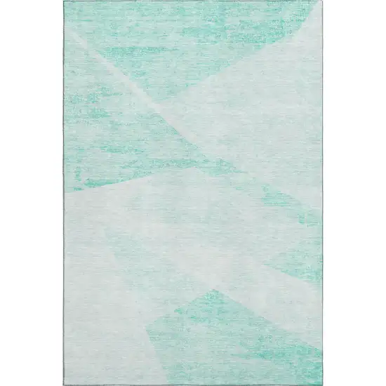 Aqua And Ivory Geometric Washable Area Rug With UV Protection Photo 1