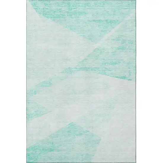 Aqua And Ivory Geometric Washable Area Rug With UV Protection Photo 4