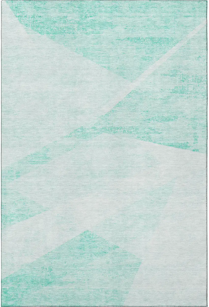 Aqua And Ivory Geometric Washable Area Rug With UV Protection Photo 4