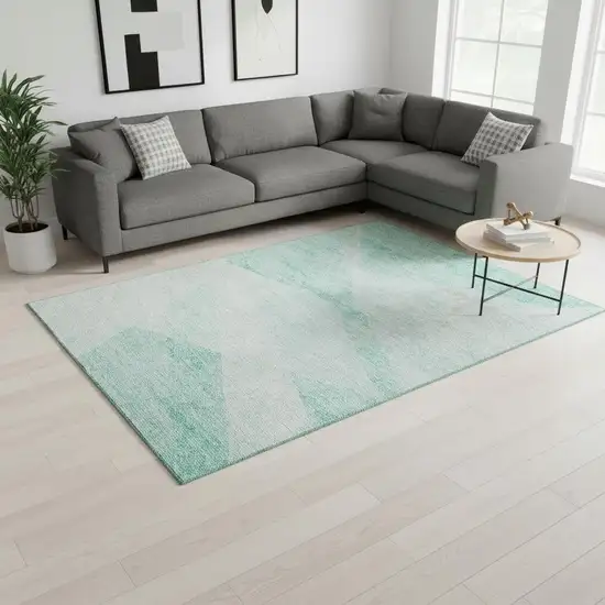 Aqua And Ivory Geometric Washable Area Rug With UV Protection Photo 2